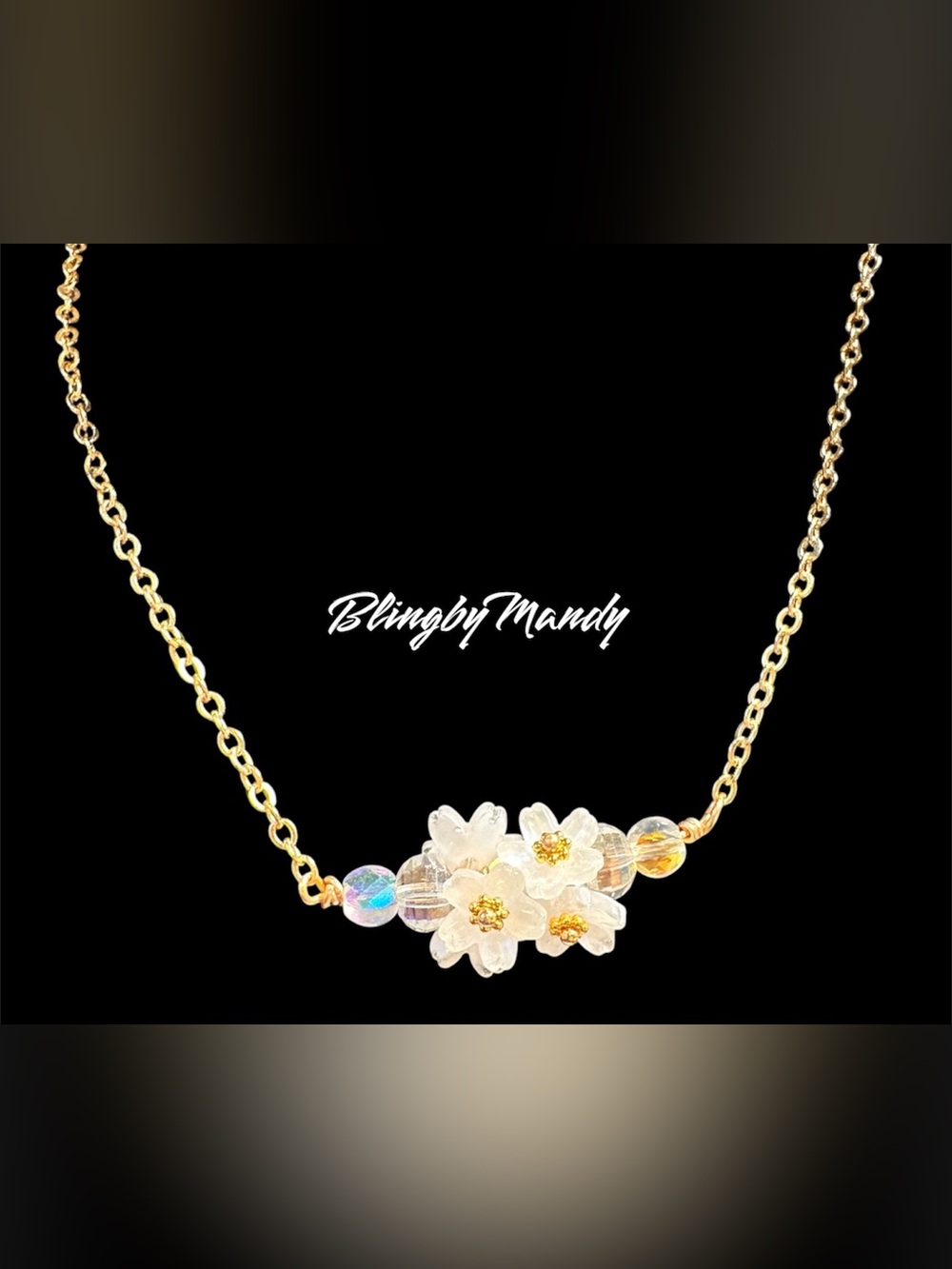 Handcrafted white Floral Crystal Necklace by BlingbyMandy